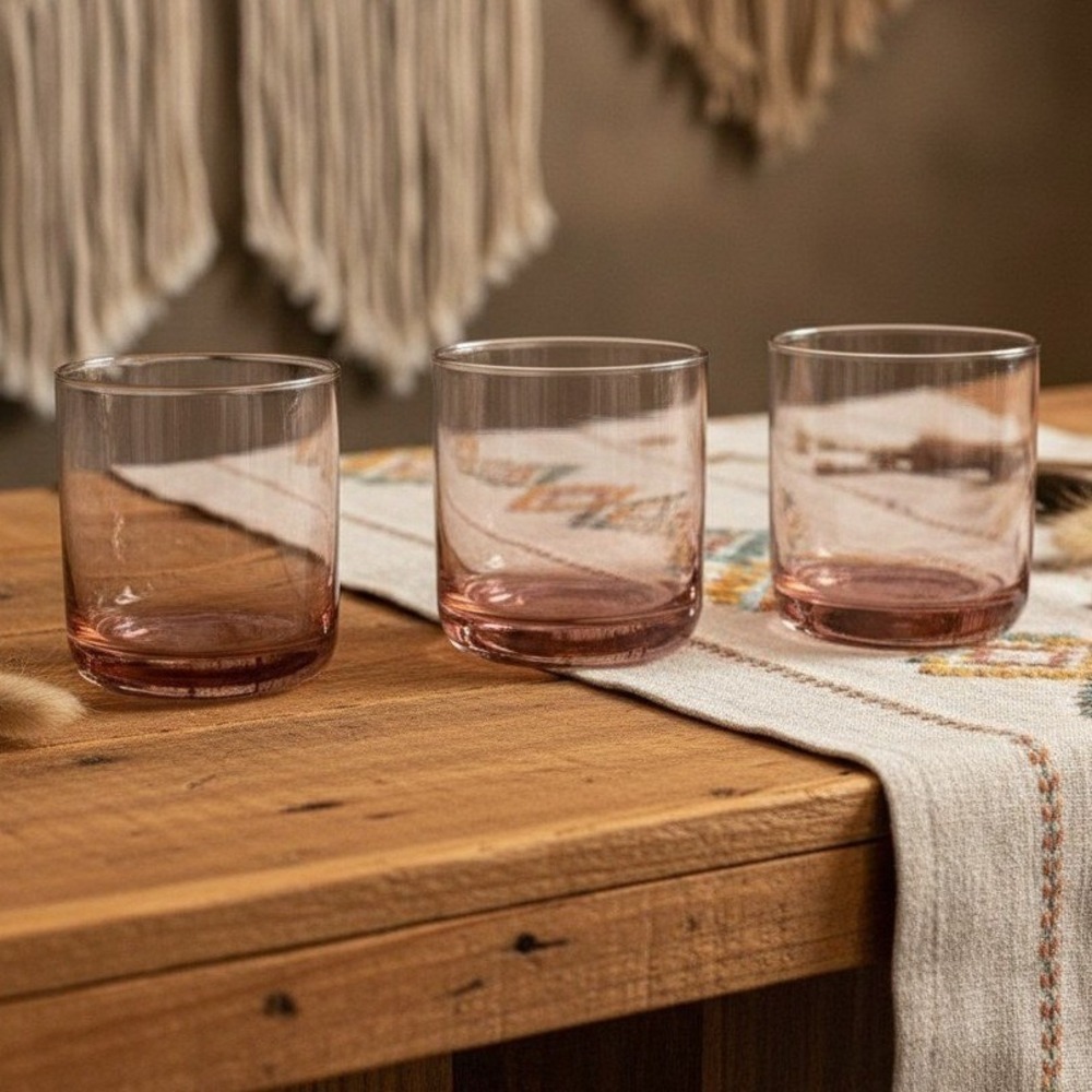 Libbey Pink Plum Lowball Tumblers, Set Of 3, Vintage Inspired Glasses, Drinkware